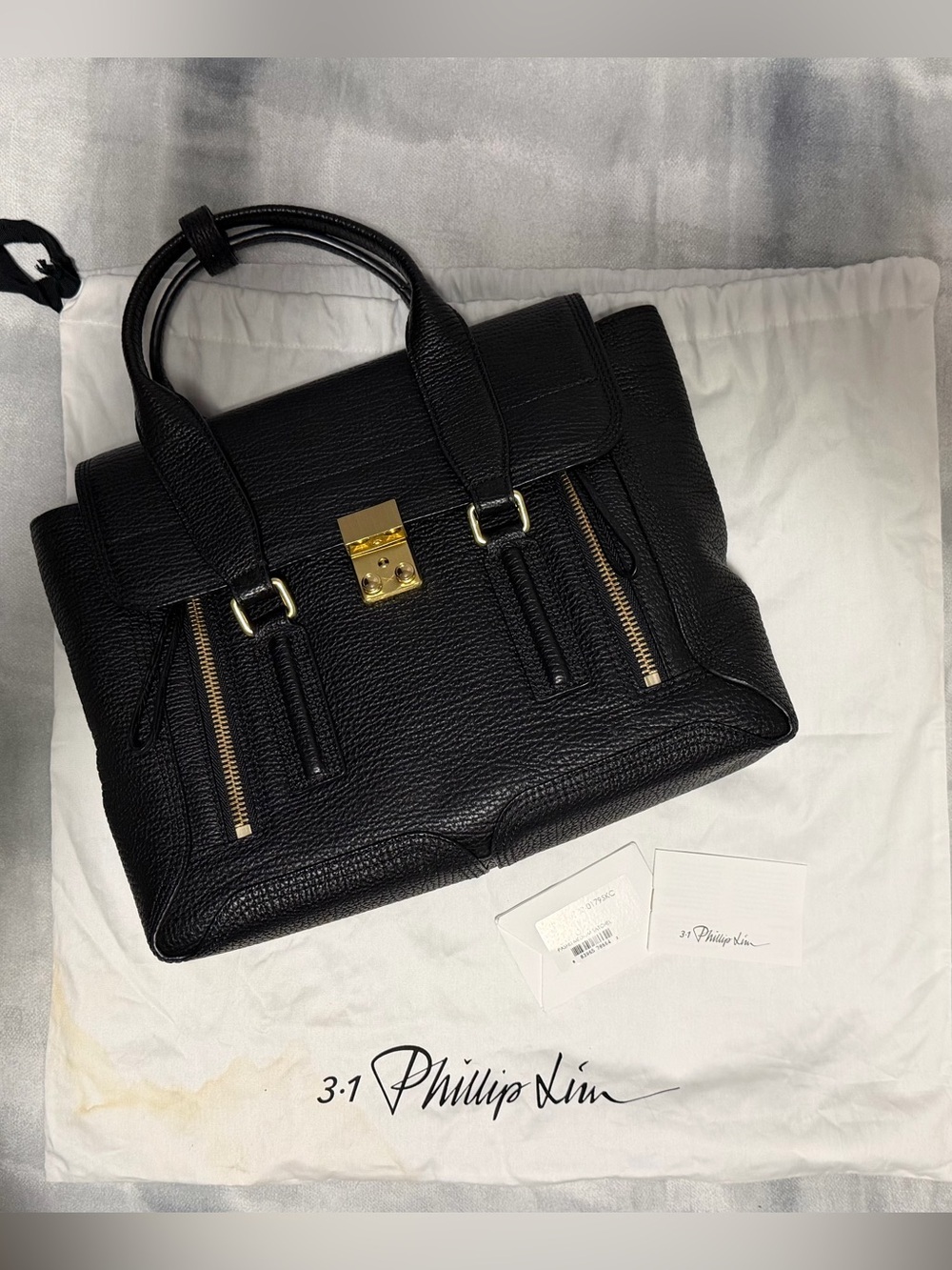 3.1 PHILLIP LIM BLACK TEXTURED CALFSKIN MEDIUM PASHLI SATCHEL